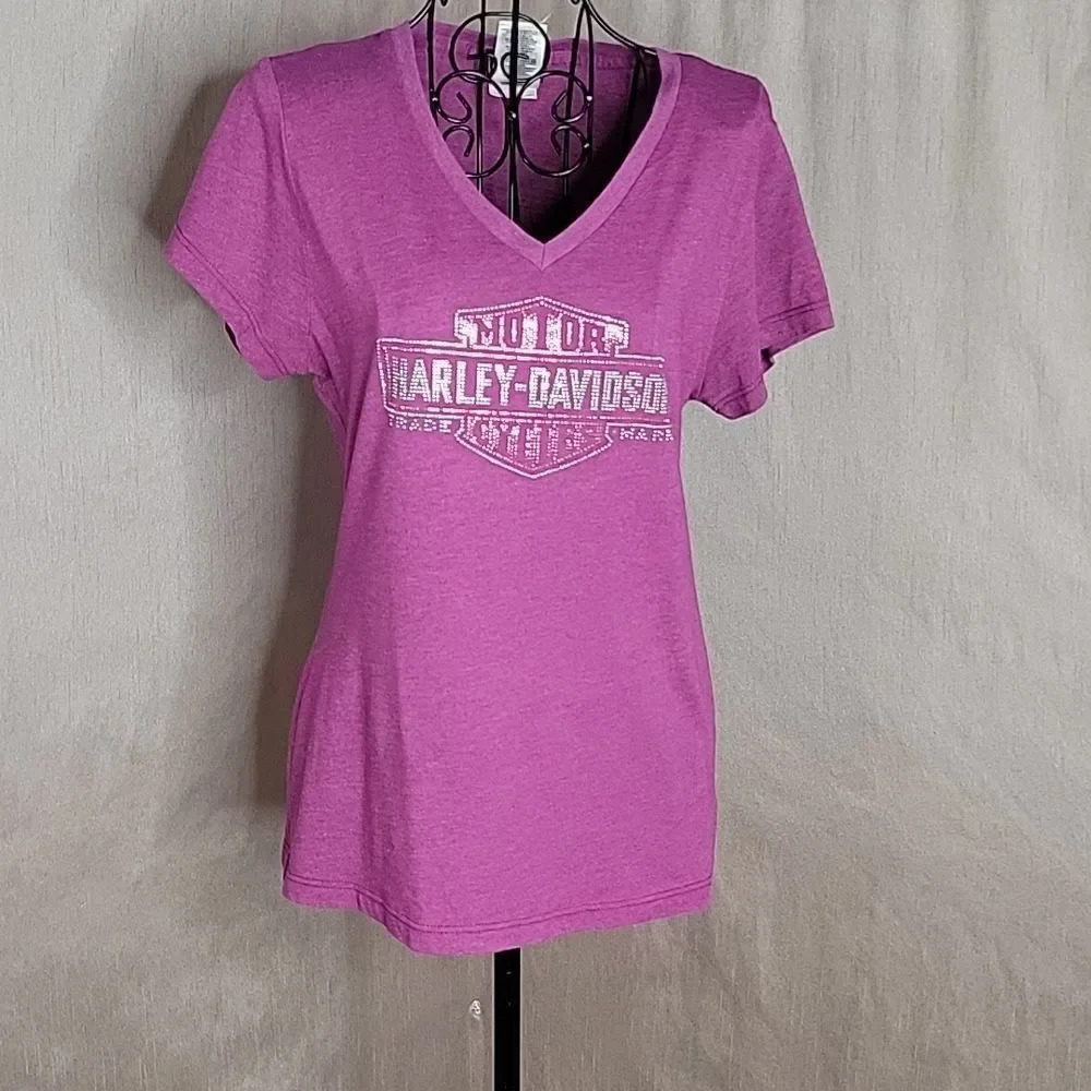 HARLEY DAVIDSON Pink and Silver Beaded Huntsville, AL Shirt‎ Medium
